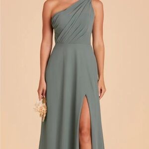 Birdy Grey Kira Dress with Slit Sea Glass Elegant One-Shoulder Green Dress